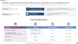 Weekly Project Status Report With Business Operations Accomplishments