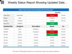 Weekly status report showing updated date and description