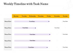 Weekly timeline with task name corporate event management and planning