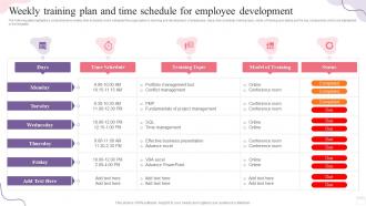 Weekly Training Plan And Time Schedule For Employee Development