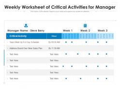Weekly worksheet of critical activities for manager