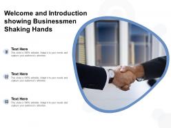 Welcome and introduction showing businessmen shaking hands