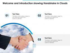 Welcome and introduction showing handshake in clouds
