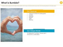 What is bumble bumble investor funding elevator ppt ideas graphics