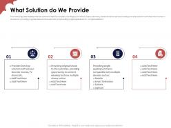 What Solution Do We Provide Investor Funding Elevator Pitch Deck For Ott Platform Industry