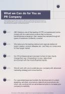 What We Can Do For You As Pr Company Pr Proposal One Pager Sample Example Document