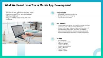 What we heard from you in mobile app development ppt summary icon