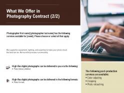What we offer in photography contract method ppt powerpoint presentation
