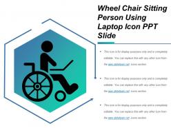 Wheel chair sitting person using laptop icon ppt slide
