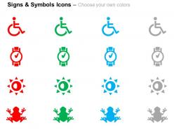 Wheel chair watch day night indication frog ppt icons graphics