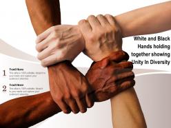 White and black hands holding together showing unity in diversity