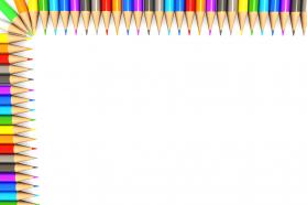 White background made of colorful pencils border stock photo