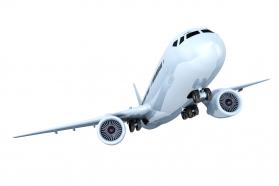White background with aeroplane and travel stock photo