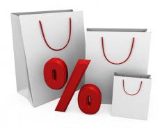 White color shopping bags with percent stock photo