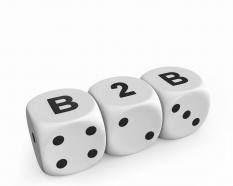 White dices showing concept of b2b marketing stock photo