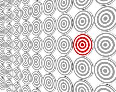White target background with one red dart as leader stock photo