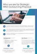 Who We Are For Strategic HRM Outsourcing Proposal One Pager Sample Example Document