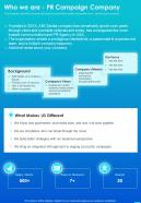 Who We Are PR Campaign Company One Pager Sample Example Document