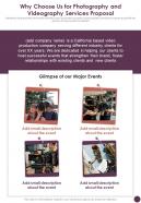 Why Choose Us For Photography And Videography Services One Pager Sample Example Document