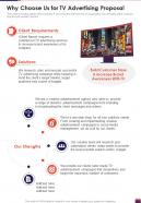 Why Choose Us For TV Advertising Proposal One Pager Sample Example Document