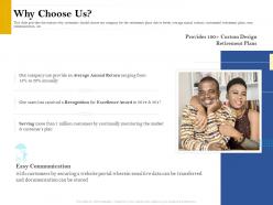 Why choose us retirement analysis ppt infographic template background designs