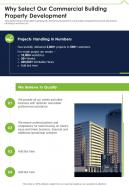 Why Select Our Commercial Building Property Development One Pager Sample Example Document
