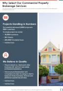 Why Select Our Commercial Property Brokerage Services One Pager Sample Example Document