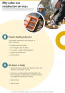 Why Select Our Construction Services One Pager Sample Example Document