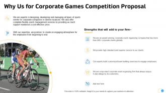 Why us for corporate games competition proposal ppt slides example topics