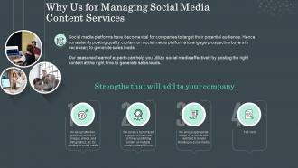 Why us for managing social media content services ppt slides aids