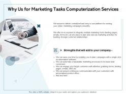 Why us for marketing tasks computerization services personalised product ppt powerpoint presentation deck