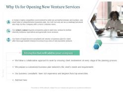 Why us for opening new venture services ppt powerpoint presentation infographic template