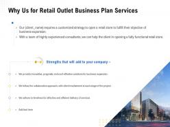 Why Us For Retail Outlet Business Plan Services Ppt Powerpoint Presentation Ideas Mockup