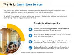 Why us for sports event services ppt powerpoint presentation icon infographics