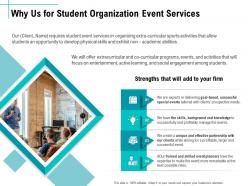 Why us for student organization event services ppt icon