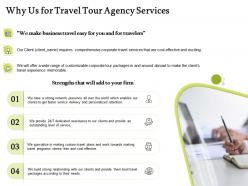 Why Us For Travel Tour Agency Services Ppt Powerpoint Presentation Icon Graphics