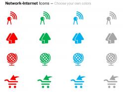 Wifi antenna globe cart data upload ppt icons graphics