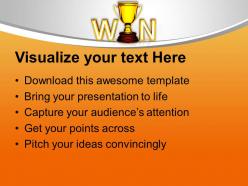 Win with golden trophy competition powerpoint templates ppt backgrounds for slides 0113