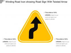 Winding road icon showing road sign with twisted arrow