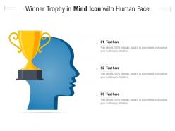 Winner trophy in mind icon with human face
