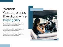 Woman contemplating directions while driving suv