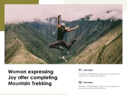 Woman expressing joy after completing mountain trekking