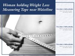 Woman holding weight loss measuring tape near waistline