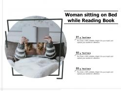 Woman sitting on bed while reading book