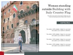 Woman standing outside building with italy country flag