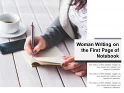 Woman writing on the first page of notebook