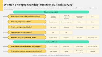 Women Entrepreneurship Business Outlook Survey Survey SS