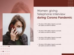 Women giving telephone interview during corona pandemic