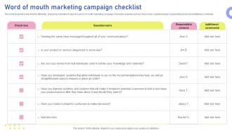 Word Of Mouth Marketing Campaign Checklist