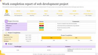 Work Completion Report Of Web Development Project
